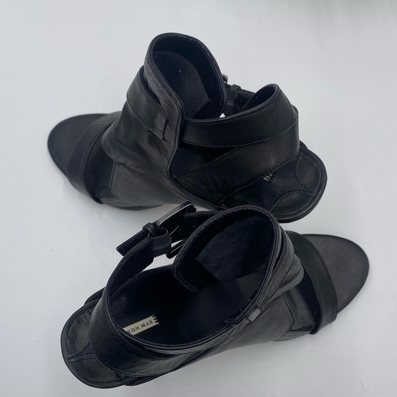 Leon Max Black Palor All Leather Open Toe Heels Wrap Ankle Sz 8M - Picture 4 of 16